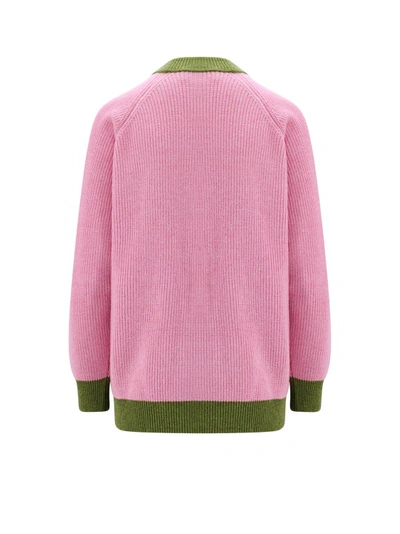 Shop Marni Ribbed Wool And Cotton Cardigan In Pink
