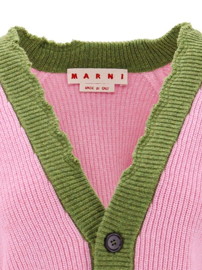 Shop Marni Ribbed Wool And Cotton Cardigan In Pink