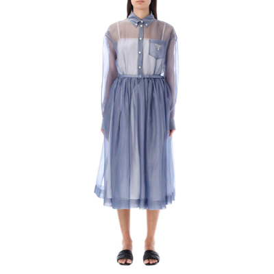 Shop Prada Blue Silk Chiffon Dress