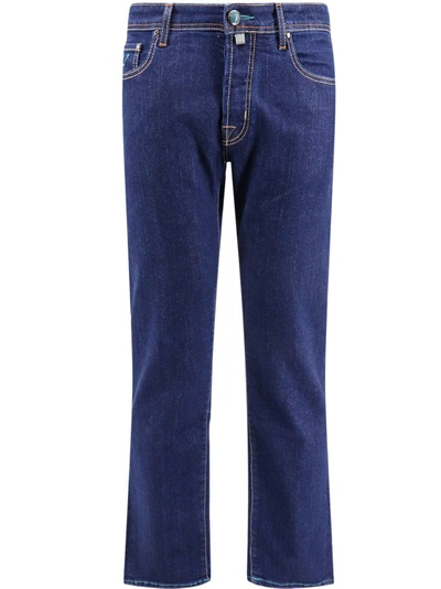 Shop Jacob Cohen Back Logo Patch Stretch Cotton Jeans In Blue