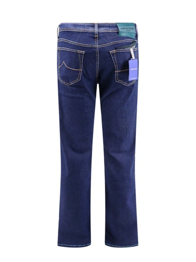 Shop Jacob Cohen Back Logo Patch Stretch Cotton Jeans In Blue