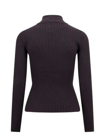 Shop Courrèges Viscose Blend Ribbed Sweater In Grey