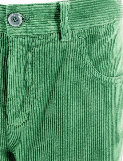 Shop Aspesi Green Garment Dyed Cotton Velvet Trousers