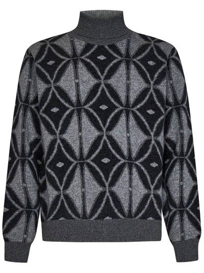 Shop Etro Gray Jacquard Virgin Wool Knit Roll Neck Sweater In Grey