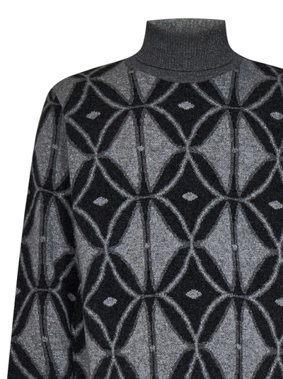 Shop Etro Gray Jacquard Virgin Wool Knit Roll Neck Sweater In Grey