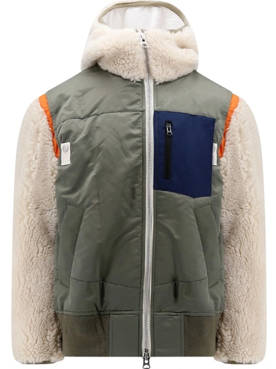 Shop Sacai Nylon Jacket With Eco Shearling Inserts In Multicolor