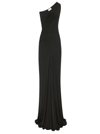 Shop Saint Laurent Black Viscose Draped Dress