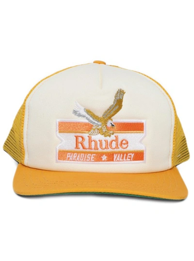 Shop Rhude Paradise Valley Twill Trucker Hat In Yellow