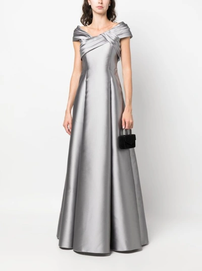 Shop Alberta Ferretti Grey Pleated Long Dress