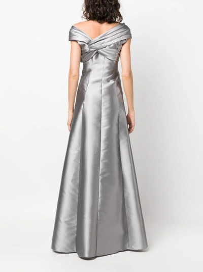 Shop Alberta Ferretti Grey Pleated Long Dress
