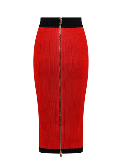 Shop Balmain Sustainable Viscose Skirt With Iconic Buttons In Red