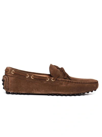 Shop Car Shoe Cigar-colored Suede Moccasin With Rubber Sole In Brown