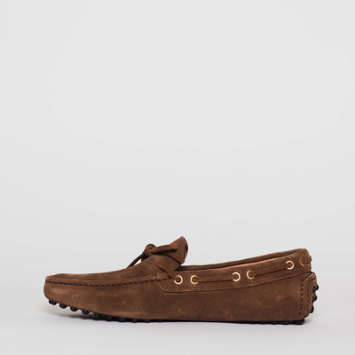 Shop Car Shoe Cigar-colored Suede Moccasin With Rubber Sole In Brown
