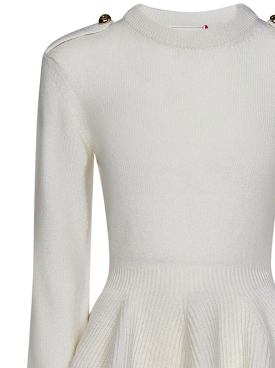 Shop Alexander Mcqueen White Wool Blend Peplum Hem Sweater
