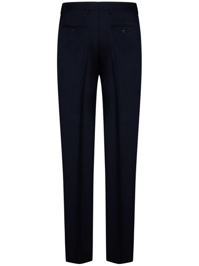 Shop Etro Navy Blue One-pleat Trousers