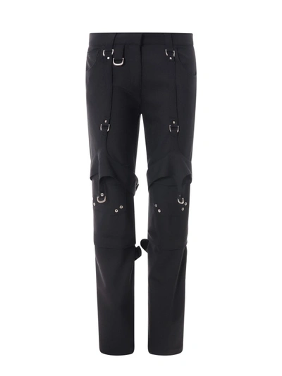 Shop Off-white Wool Blend Trouser With Straps Detail In Black