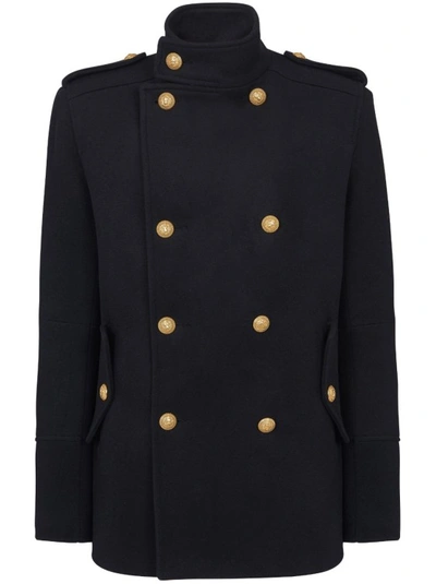 Shop Balmain Black Double Breasted Coat