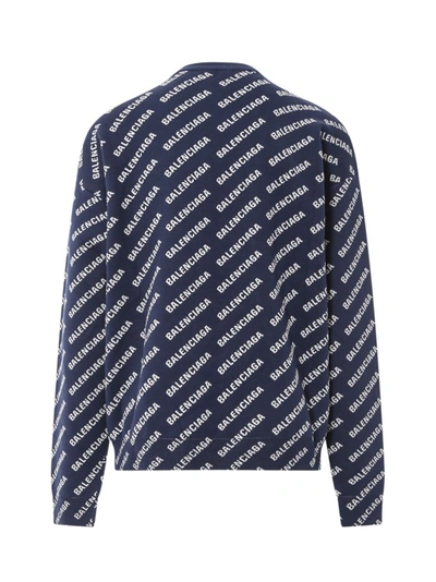 Shop Balenciaga Blue Allover Logo Sweater