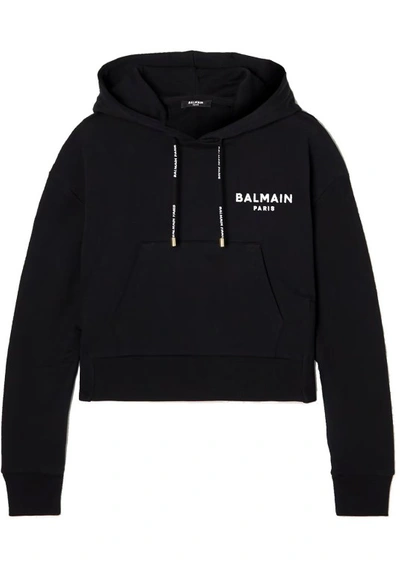 Shop Balmain Black Cropped Sweatshirt