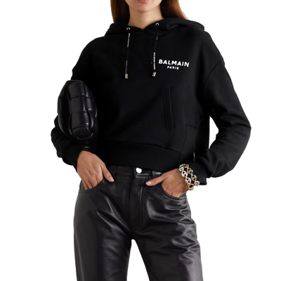 Shop Balmain Black Cropped Sweatshirt