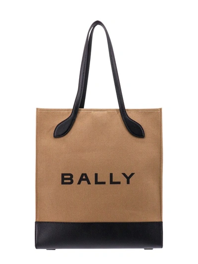 Shop Bally Canvas Shoulder Bag With Logo Print In Brown