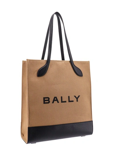 Shop Bally Canvas Shoulder Bag With Logo Print In Brown