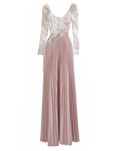Shop Gemy Maalouf Asymmetrical Lace Long Dress - Long Dresses In Pink