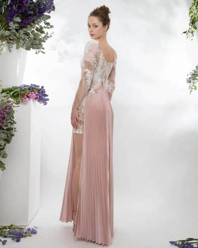 Shop Gemy Maalouf Asymmetrical Lace Long Dress - Long Dresses In Pink