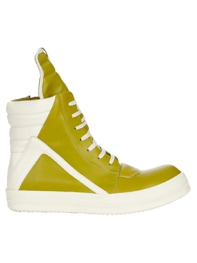 Shop Rick Owens Scarpe In Pelle Geobasket High Top Sneakers In Yellow