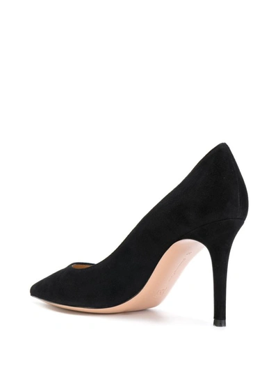 Shop Gianvito Rossi Black Chamois Leather Pumps With Heel