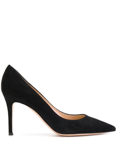 Shop Gianvito Rossi Black Chamois Leather Pumps With Heel