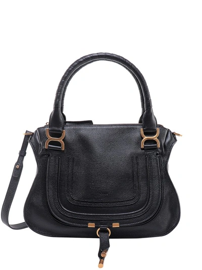 Shop Chloé Marcie Medium Leather Handbag With Removable Shoulder Strap In Black