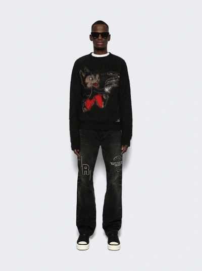 Shop Amiri Brushed Mohair Record Wolf Crew In Black