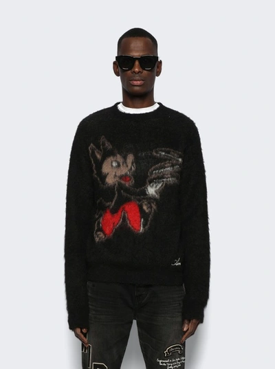 Shop Amiri Brushed Mohair Record Wolf Crew In Black