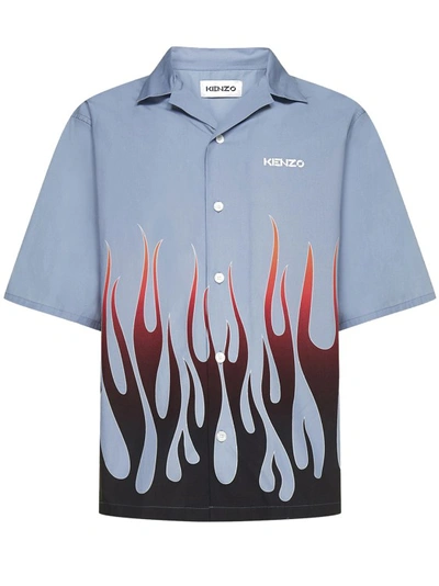 Shop Kenzo Printed Cotton Shirt In Blue
