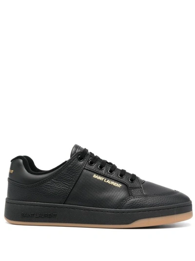 Shop Saint Laurent Sl/61 Leather Sneakers With Perforations In Black