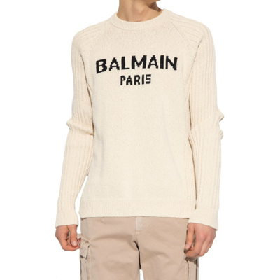 Shop Balmain Beige Logo Sweater In Neutrals