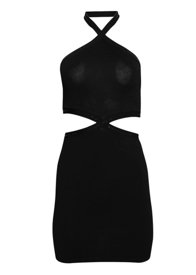 Shop Alexander Wang T Halter Dress With Criss Cross Logo Trim In Black