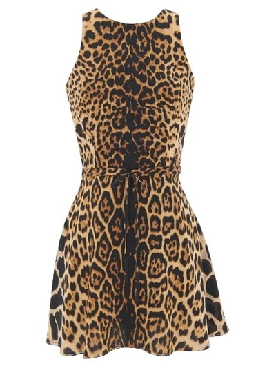 Shop Saint Laurent Leopard Mini Dress In Brown