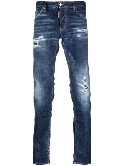 Shop Dsquared2 Blue Cotton Ripped Jeans