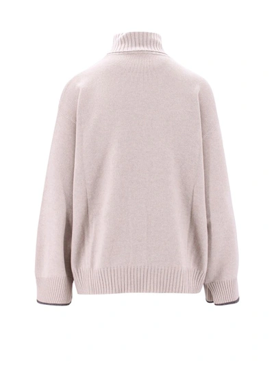 Shop Brunello Cucinelli Cashmere Sweater With Iconic Jewel Application In Neutrals