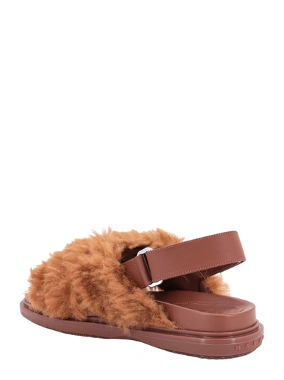 Shop Marni Leather Sandals With Faux Fur In Brown