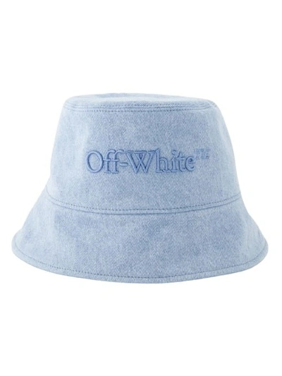 Shop Off-white Logo Bucket Hat - Cotton - Light Blue