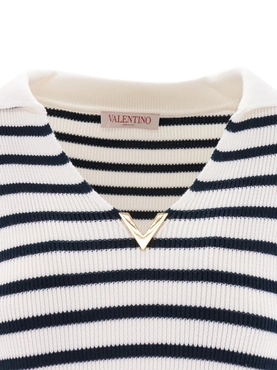 Shop Valentino Striped Cotton Sweater In White