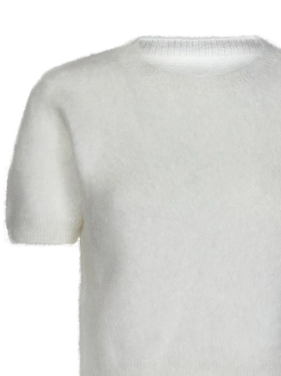 Shop Maison Margiela Cropped Off-white Short-sleeved Sweater