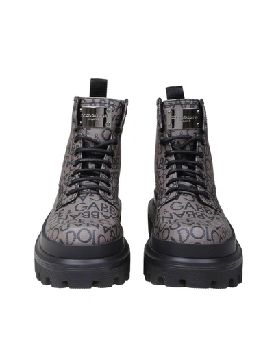 Shop Dolce & Gabbana Ankle Boots In Coated Fabric With Logo In Black