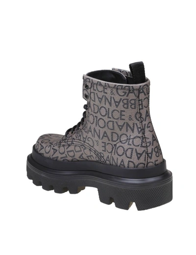 Shop Dolce & Gabbana Ankle Boots In Coated Fabric With Logo In Black