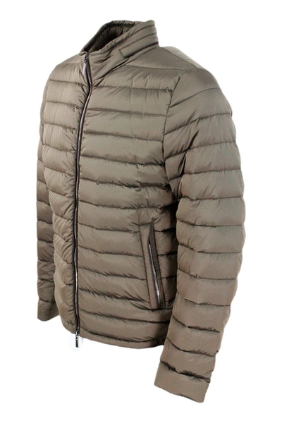 Moorer Bomber Jacket With Light Padding, Collar With Hidden Zip With Extractable Hood. Zip Closure In Militar