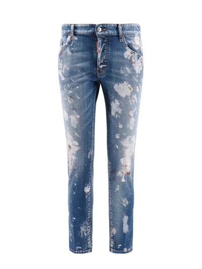 Shop Dsquared2 Stretch Cotton Jeans With Paint Stains In Blue