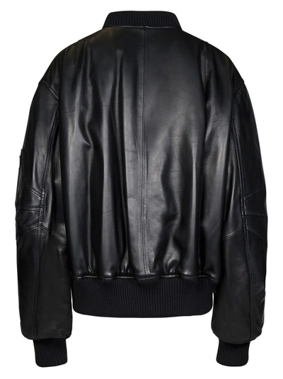 Shop Attico Black Lamb Leather Oversize Bomber Jacket